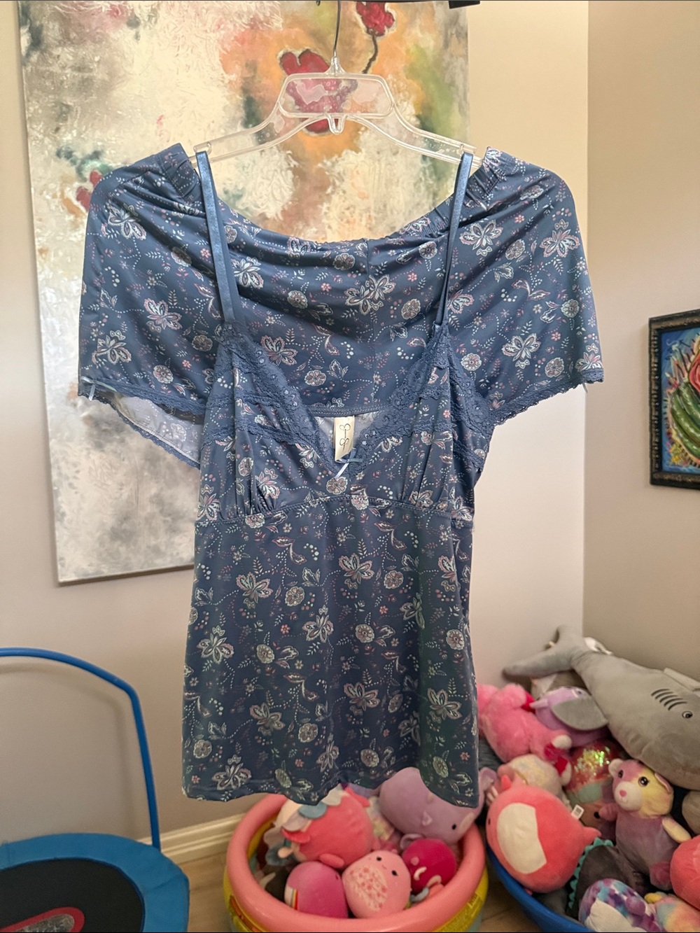 Jessica Simpson Blue Floral Short Nightgown